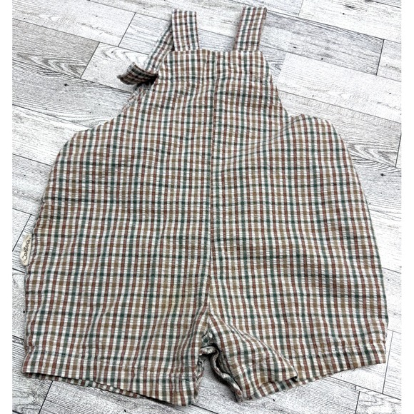 Vintage‎ Carter's Safari Overalls Tan Green Gingham Plaid Romper 18-24 Months - Picture 3 of 5